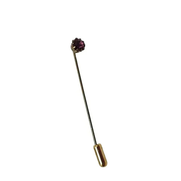 Purple Rhinestone Stick Hat Pin Gold Tone Vintage - Picture 1 of 5
